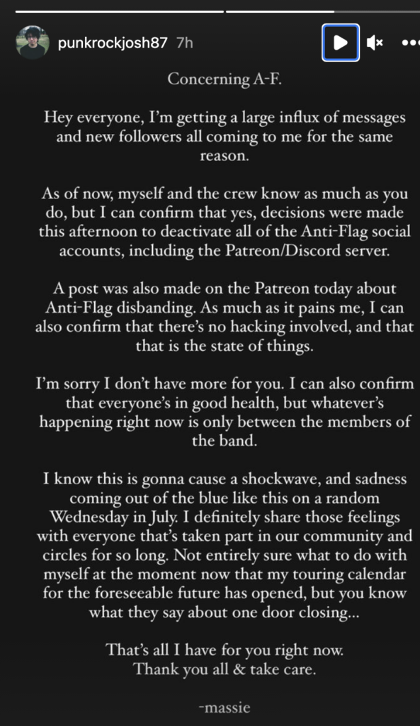 Anti-Flag breaking up